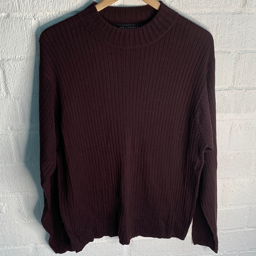 Brandini Le Collezioni Knit Brown Acrylic Ribbed Long Sleeve Sweater sz L